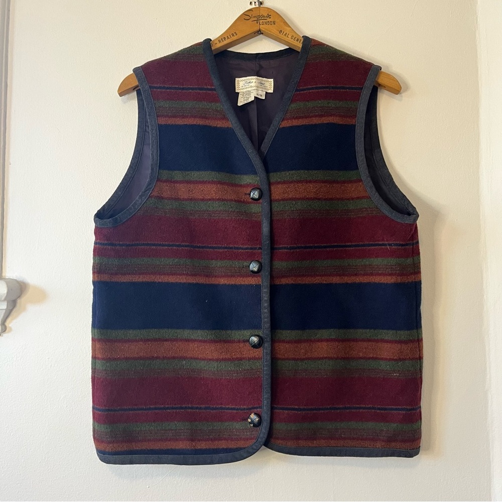 VINTAGE wool and leather striped vest